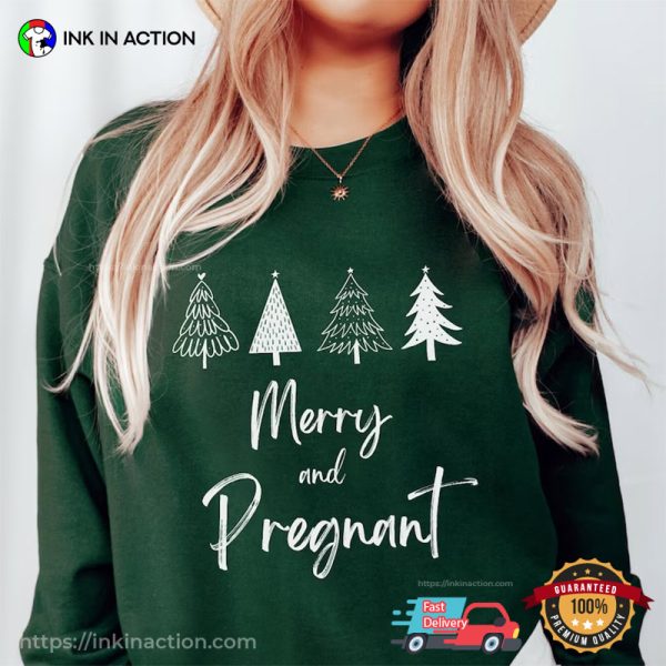 Merry And Pregnant Xmas Tree Vintage Tee Shirt