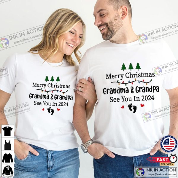 Merry Christmas Grandma and Grandpa See You In 2024 Family Christmas Shirts