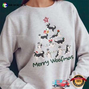 Merry Woofmas Husky Christmas Tree T Shirt 1