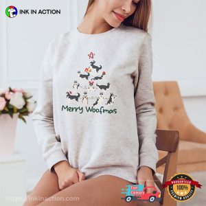 Merry Woofmas Husky Christmas Tree T Shirt 2