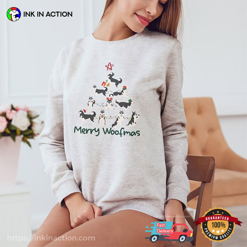 Merry Woofmas Husky Christmas Tree T-shirt