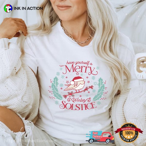 Merry Winter Solstice 2024 Cute Santa Bird Xmas Comfort Colors Tee