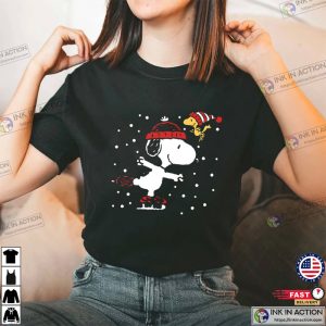 Peanuts Snoopy And Woodstock Skate Christmas Snow T Shirt 1