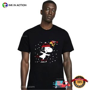 Peanuts Snoopy And Woodstock Skate Christmas Snow T Shirt 2
