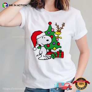 Peanuts Snoopy and Woodstock Christmas tree charlie brown Cartoon Shirt 2