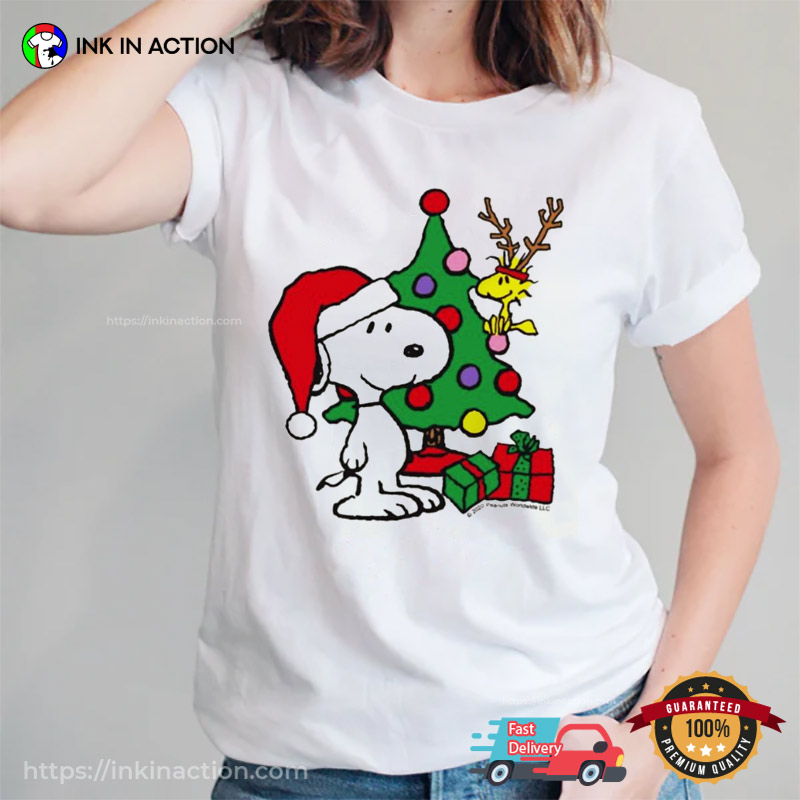 Peanuts Snoopy And Woodstock Christmas Tree Charlie Brown Cartoon Shirt