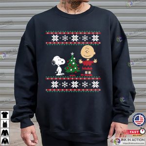 Peanuts Snoopy and charlie brown with tree Xmas Holiday T Shirt 2