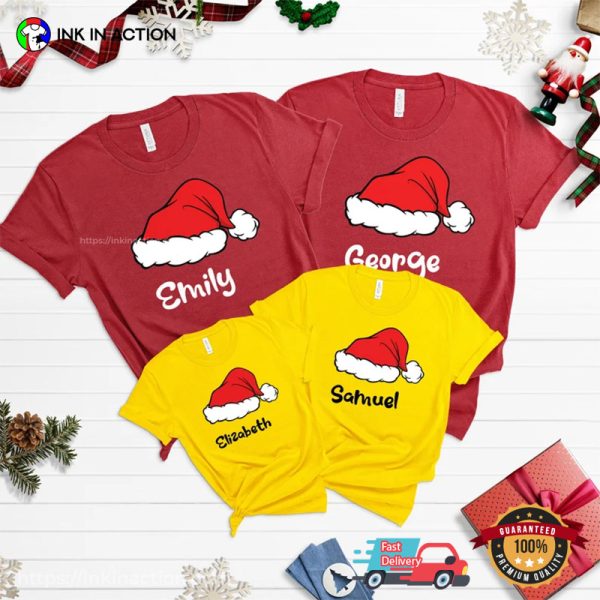 Personalized Family Christmas Santa Hat T-shirt