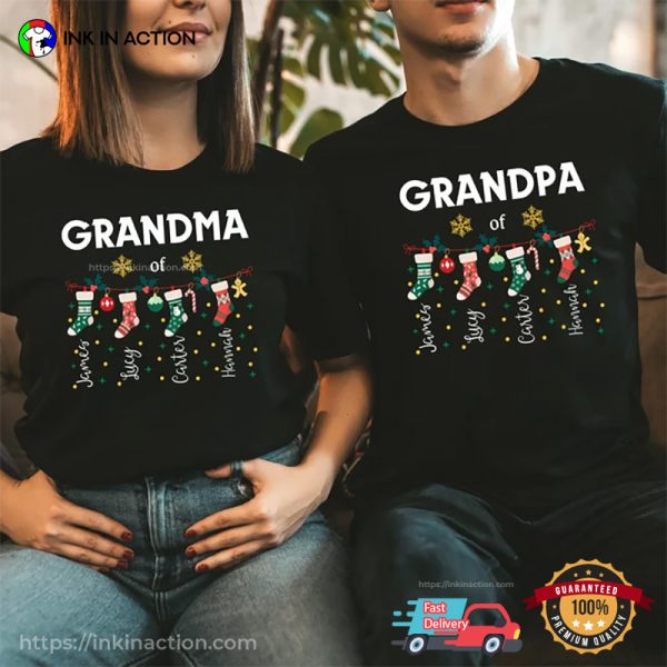 Personalized Grandma and Grandpa Matching Family Christmas Shirts