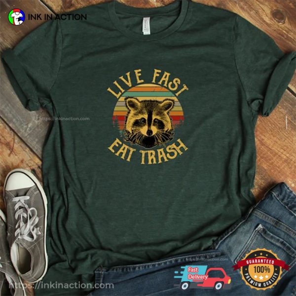 Raccoon Sunset Eat Trash, Retro Live Fast Eat Trash T-shirt