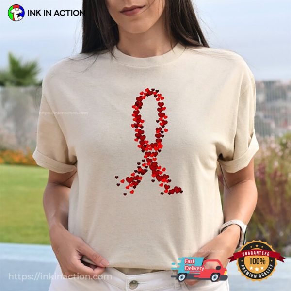 Red Ribbon Hearts For HIV Fighter Comfort Colors T-shirt