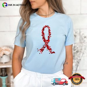 Red Ribbon Hearts For HIV Fighter Comfort Colors T Shirt 3