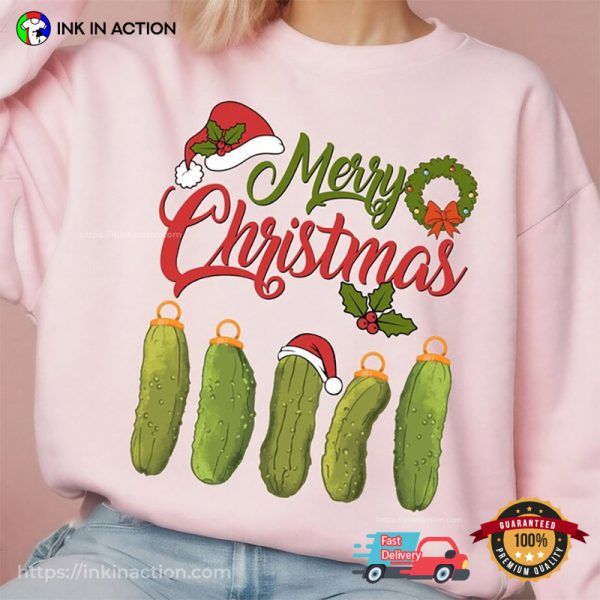Retro Merry Christmas Pickles T-shirt, Funny Gifts For Pickle Lovers