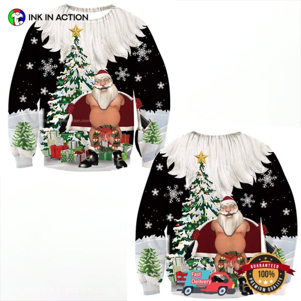 Santa Show Penis Funny Ugly Christmas Sweatshirt