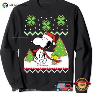 Santa Snoopy And Woodstock On Christmas Tee 3