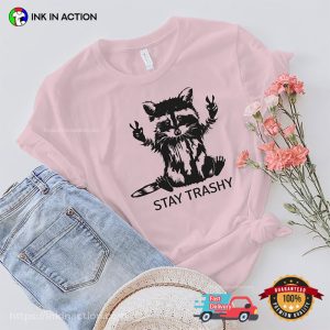 Stay Trashy Raccoon Peace Hands Trash Panda Shirt 6