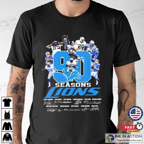 90 Seasons Detroit Lions Football Signatures All Team T-Shirt