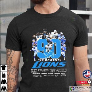 90 Seasons detroit lions football Signatures All Team T Shirt 2