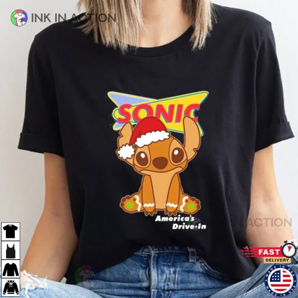 Baby Stitch Gingerbread Sonic Xmas Cartoon Tee