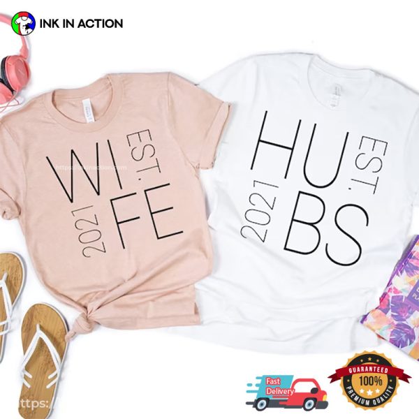 Customized Husband And Wife Just Married Matching Husband Wife Tees