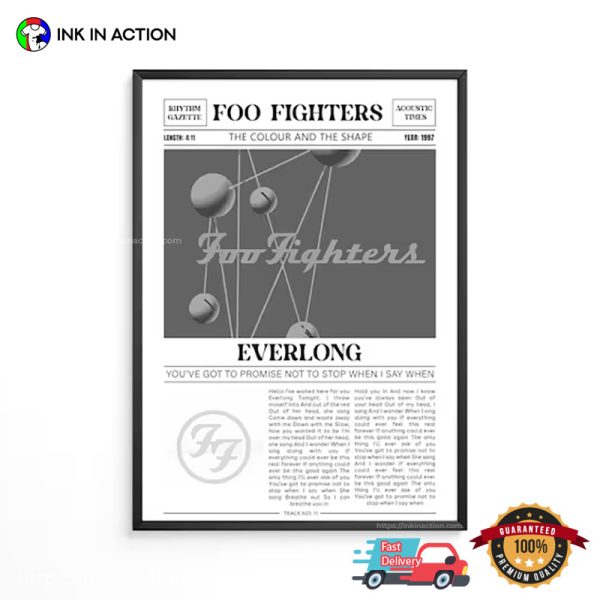 Foo Fighters Everlong Lyric Retro Newspaper Poster