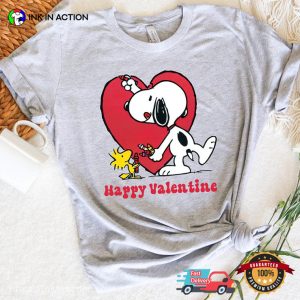 Happy Valentine peanuts snoopy And Woodstock Draw Heart Cute Tee 2