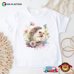 Hedgehog With Flowers Watercolor T Shirt 2