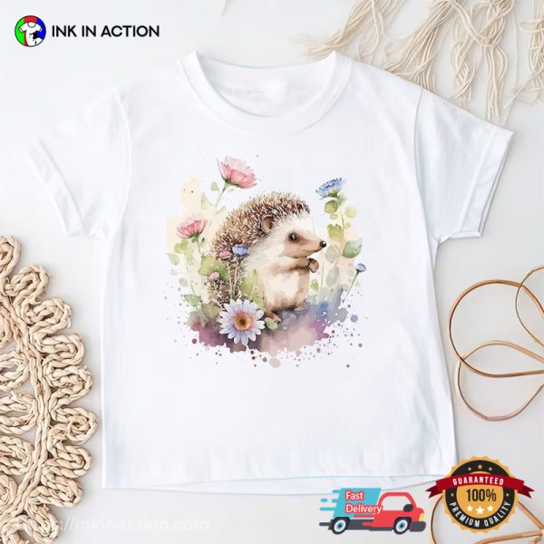 Hedgehog With Flowers Watercolor T-Shirt