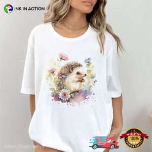 Hedgehog With Flowers Watercolor T-Shirt
