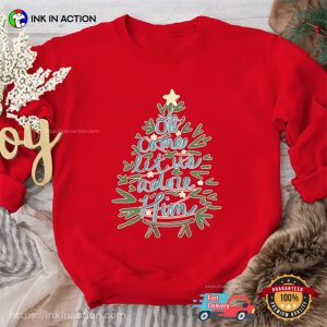 Let Us Adore Him christian christmas Tree T Shirt 2