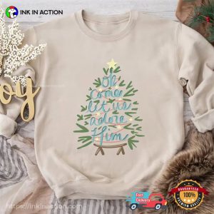 Let Us Adore Him christian christmas Tree T Shirt 3