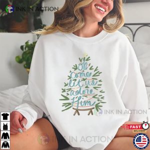 Let Us Adore Him Christian Christmas Tree T-shirt