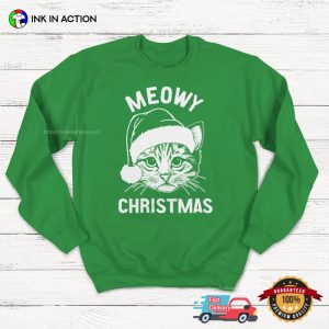 Meowy Christmas Santa Cat Holiday T Shirt 4