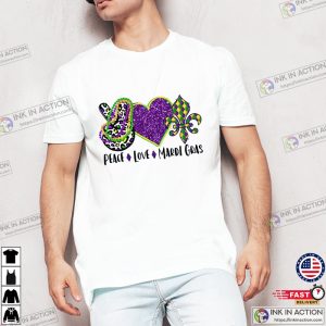 Peace Love Mardi Gras Art Sign Tee, fat tuesday 2024 Merch 1