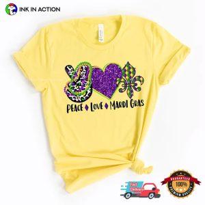 Peace Love Mardi Gras Art Sign Tee, Fat Tuesday 2024 Merch