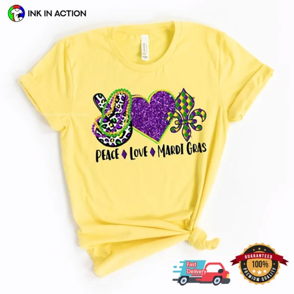 Peace Love Mardi Gras Art Sign Tee, Fat Tuesday 2024 Merch