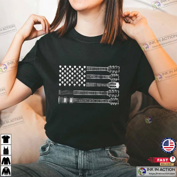 Retro Guitar America Flag Freedom Shirt