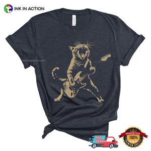 Rock Cat Playing Guitar Funny T Shirt 2