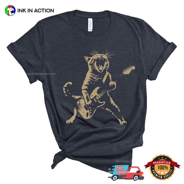 Rock Cat Playing Guitar Funny T-Shirt