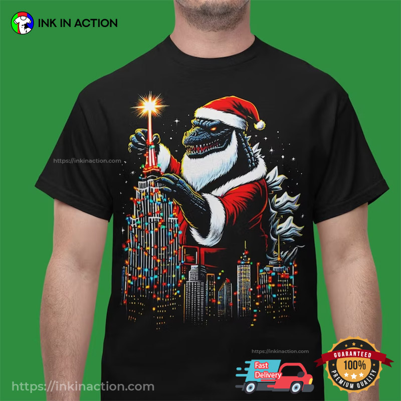 Santa Godzilla Funny Christmas T-shirt