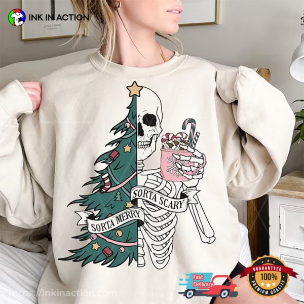 Sorta Scary Sorta Merry Cheer Halloween Xmas Vacation Tee