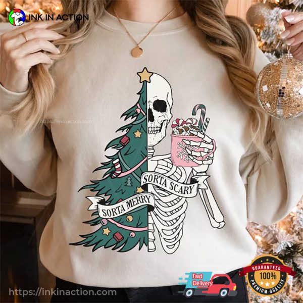 Sorta Scary Sorta Merry Cheer Halloween Xmas Vacation Tee