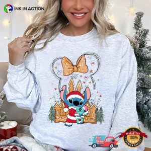 Stitch Santa Gingerbread Castle Disneyland Christmas T Shirt 3