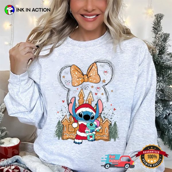 Stitch Santa Gingerbread Castle Disneyland Christmas T-shirt
