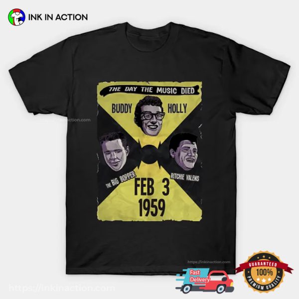 The Day The Music Died Buddy Holly The Big Bopper Ritche Valens 1959 Memorial Tee