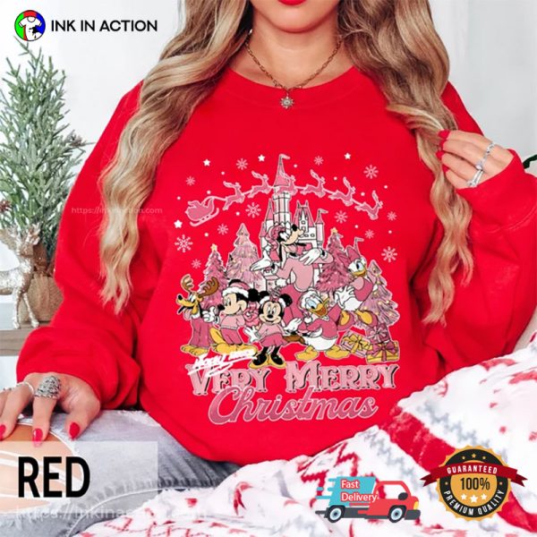 Very Merry Christmas Disney Party 2023 Pink Xmas T-Shirt