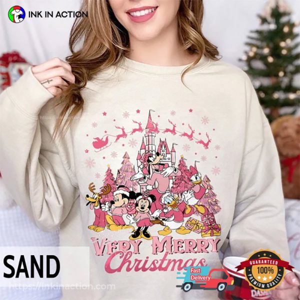 Very Merry Christmas Disney Party 2023 Pink Xmas T-Shirt