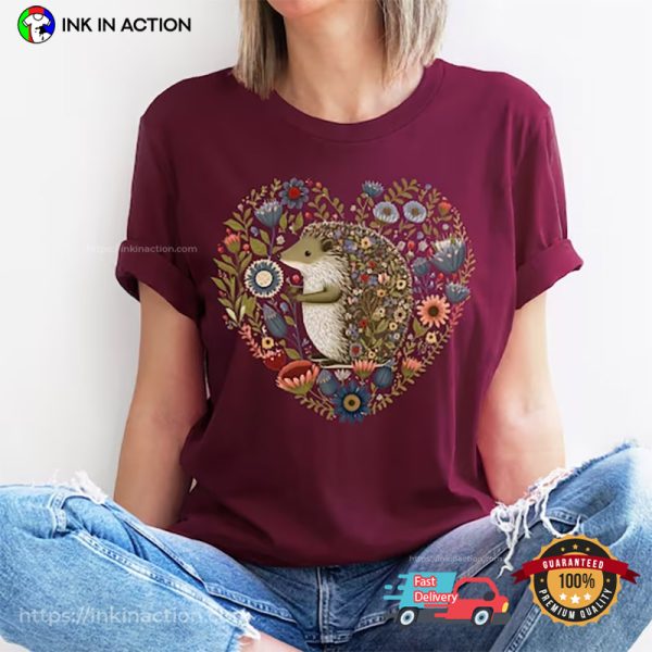 Cute Hedgehog Floral Folk Art Tee