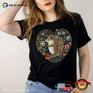 cute hedgehog Floral Folk Art Tee 3