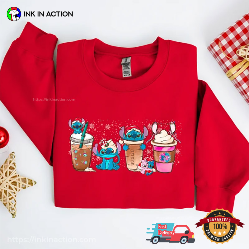 Stitch Christmas Disneyland Hot Drink Xmas Cartoon Shirt